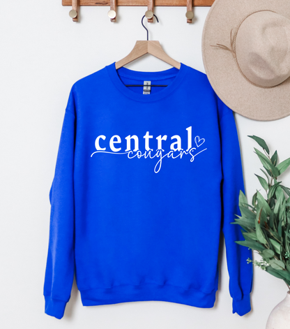 Central Cougars Heart Crewneck *Youth and Adult Sizes*