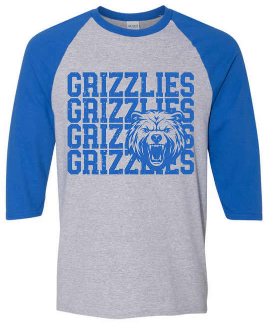 Grizzlies Mascot 3/4 Length T-Shirt *Youth and Adult Sizes*