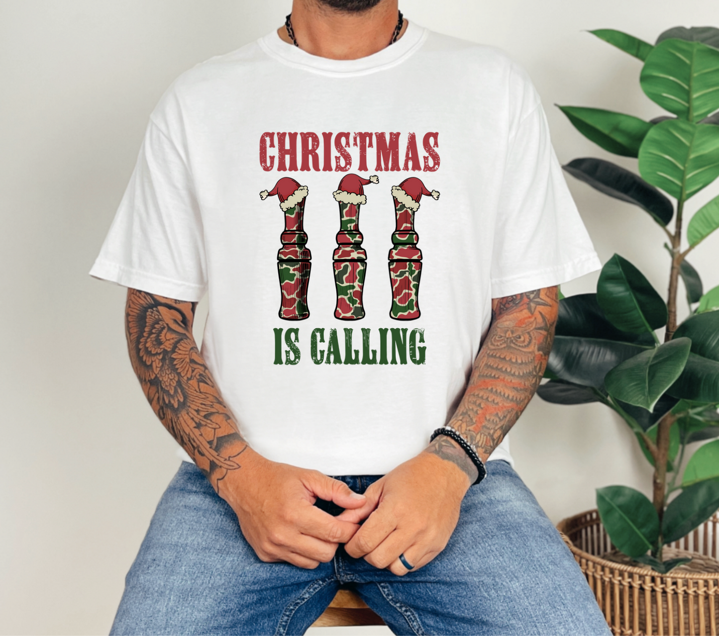 Men's Duck Call Holiday Christmas is Calling T-Shirt *available in youth sizes too*