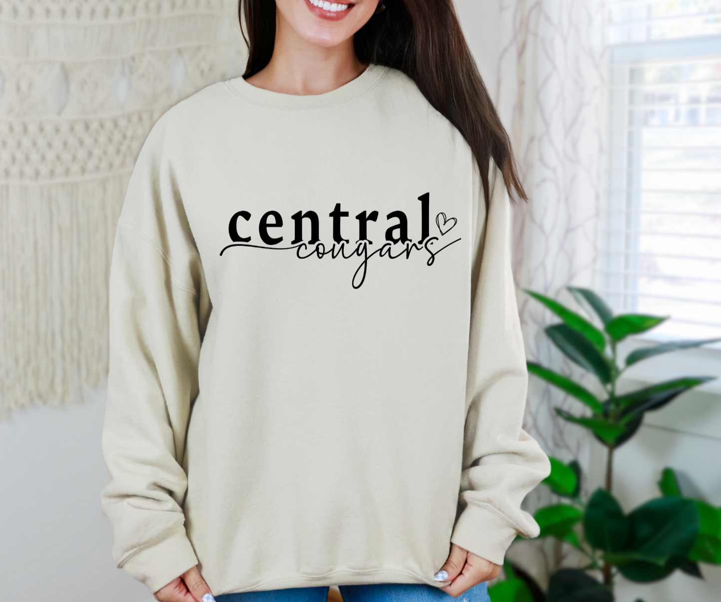 Central Cougars Heart Crewneck *Youth and Adult Sizes*